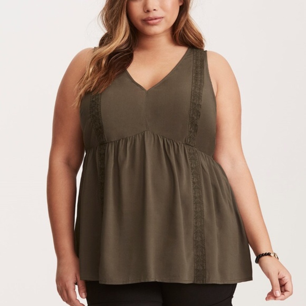 Torrid Embroidered Challis Babydoll Tank Top